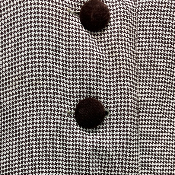 Women's Vintage Sherbrooke Brown Houndsbooth Wool Tweed Velvet Overcoat Jacket L - Picture 4 of 9
